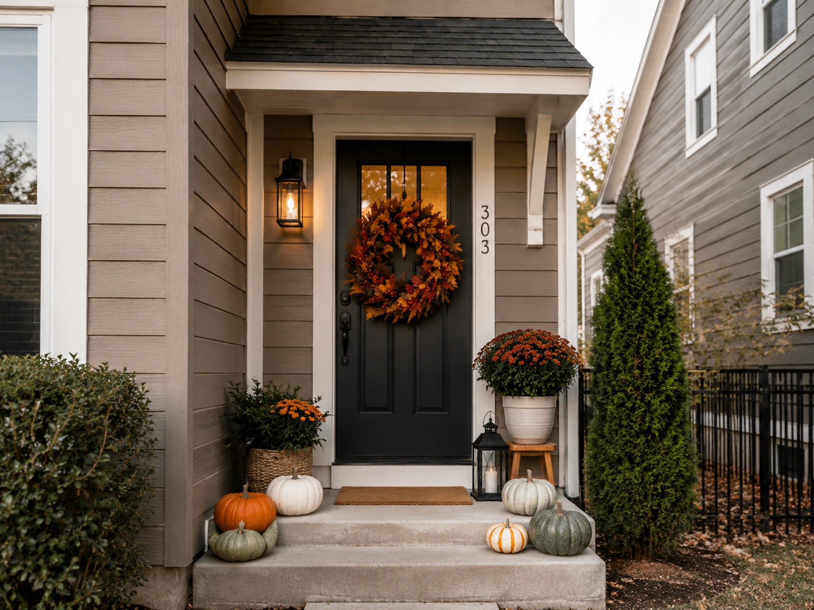 Bartlett small porch styling with front door decor and compact seasonal entry setup
